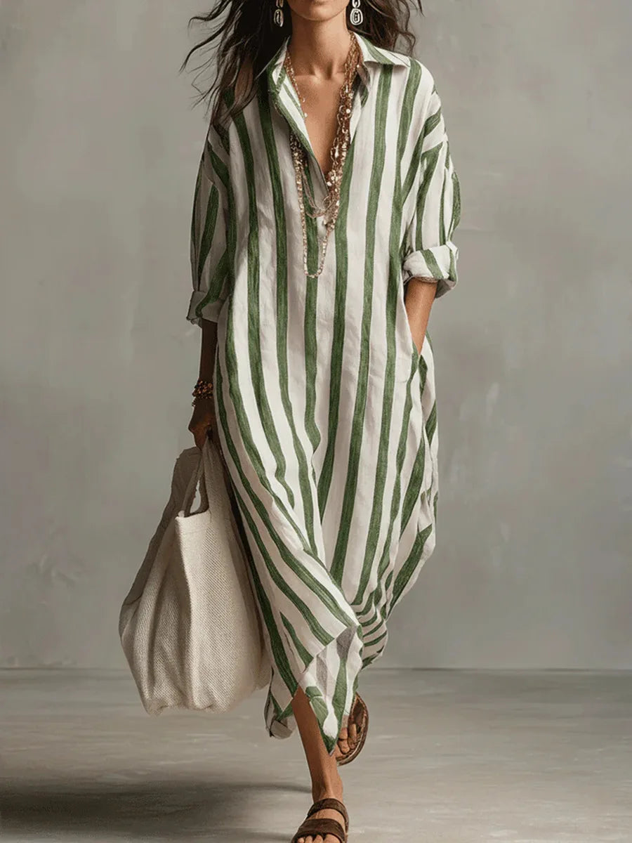Amaris | Striped Linen & Cotton Long Shirt Dress