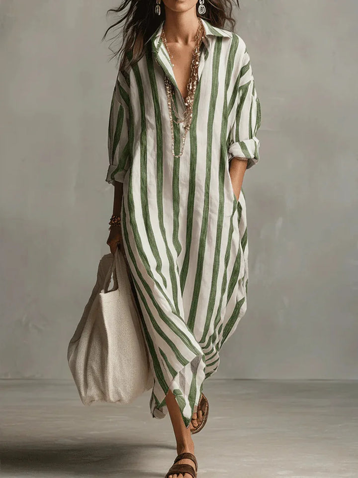 Amaris | Striped Linen & Cotton Long Shirt Dress