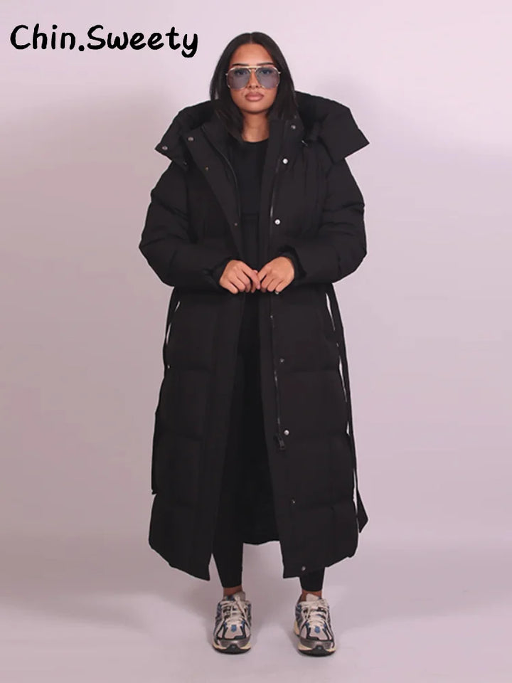 Hot Women Puffy Quilted Hooded Long Cotton Coat