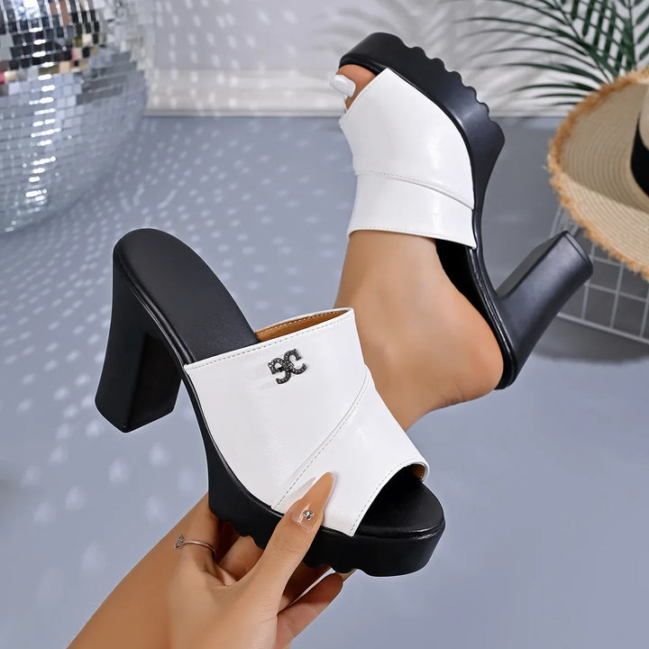 Women's Casual High-Heeled Sandals Outdoor Wear 2026 New Trend Buckle Sandals Thick-Heeled Sandals Women's Summer PU Rubber