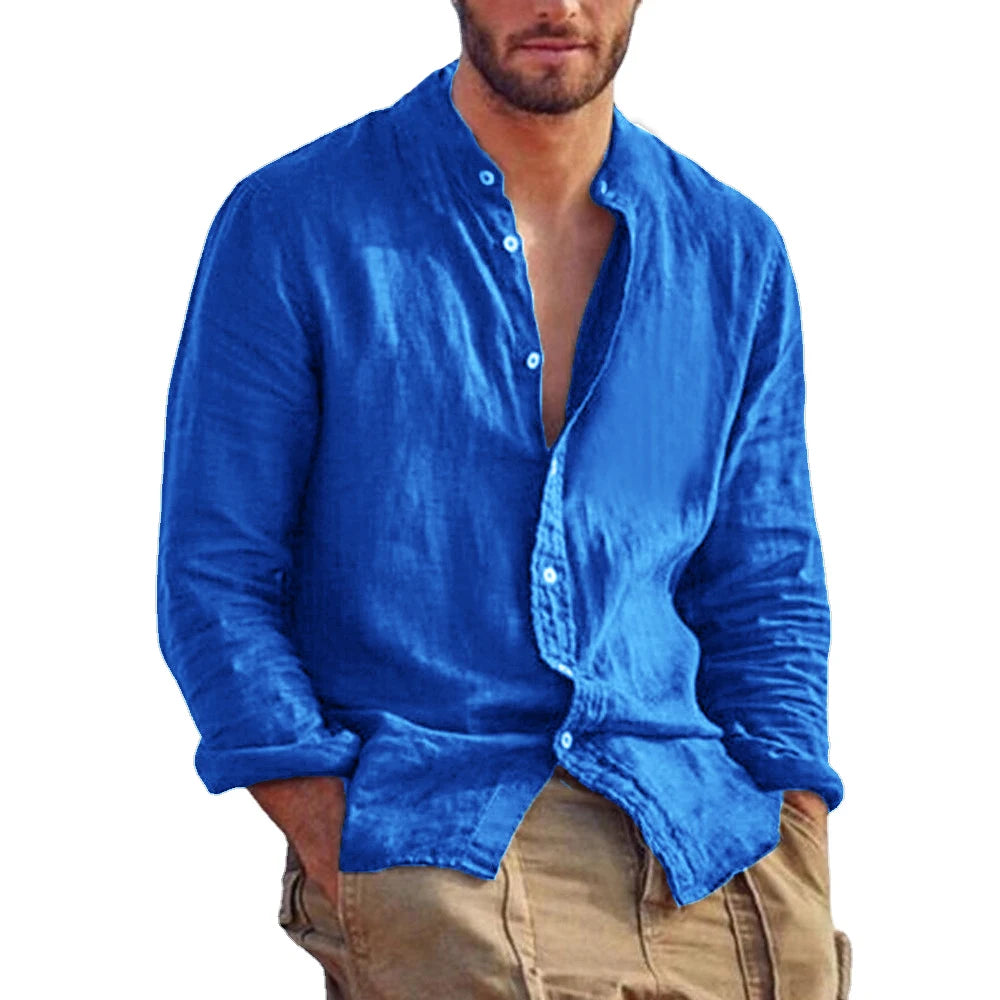Light Mode | Men's Linen Mandarin Collar Shirt Casual Elegance