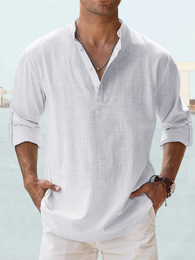 Mode Lumiere | Men's Lightweight Linen Henley Shirt