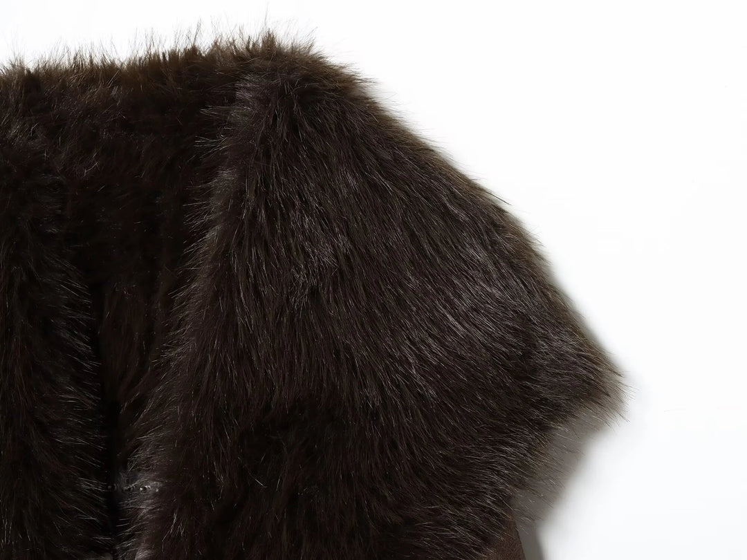 European and American style 2025 winter new women's faux fur belt long coat jacket