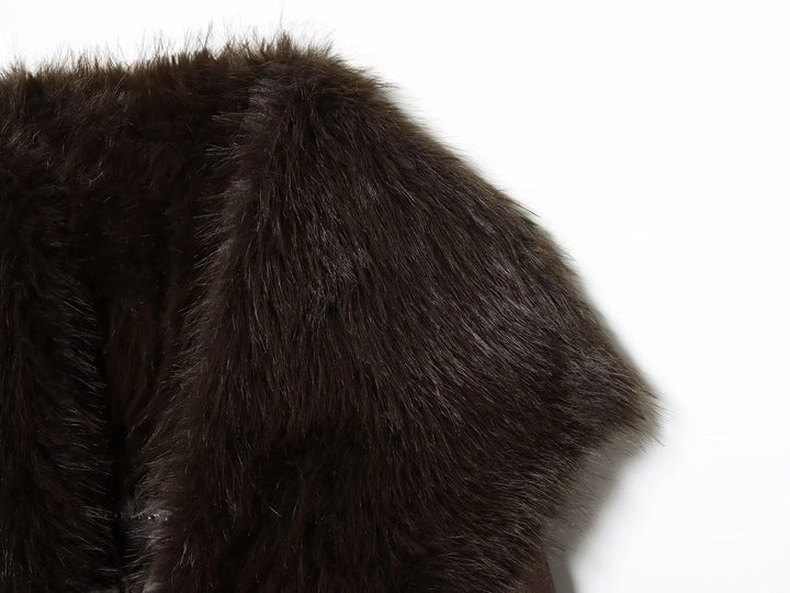 European and American style 2025 winter new women's faux fur belt long coat jacket