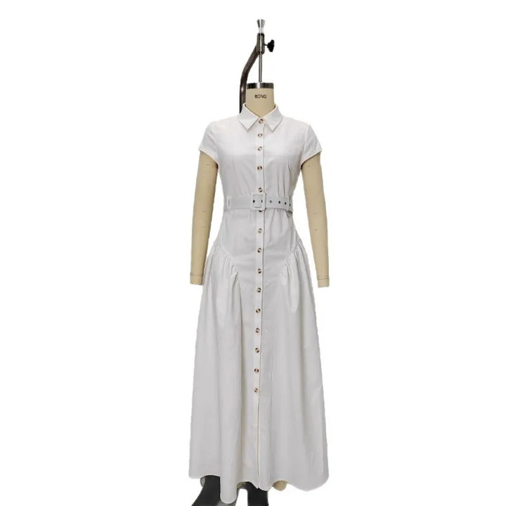 Women's French Lapel Long Dress, Single-Breasted, Slim Fit, Ideal for Summer, Trendy Office Wear