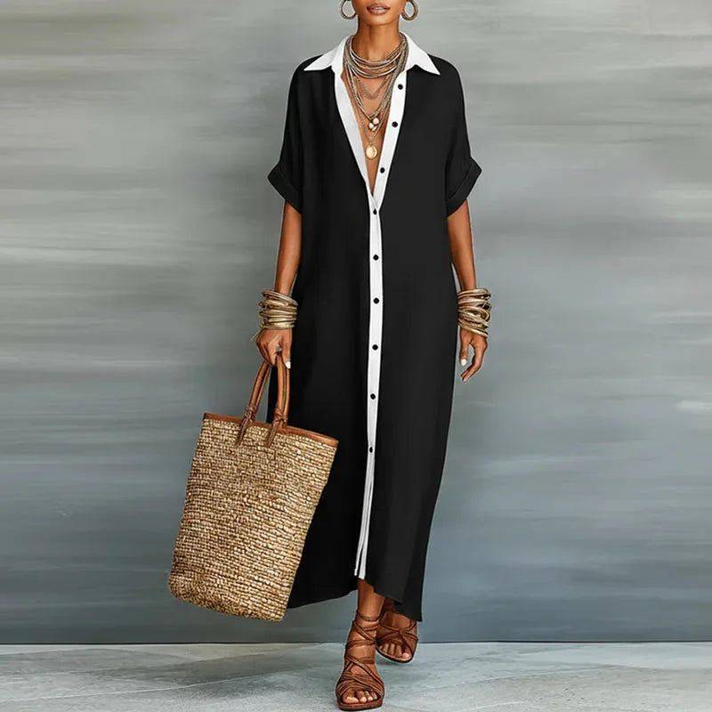 Gemma | Long Linen Shirt Dress & Shirt Collar