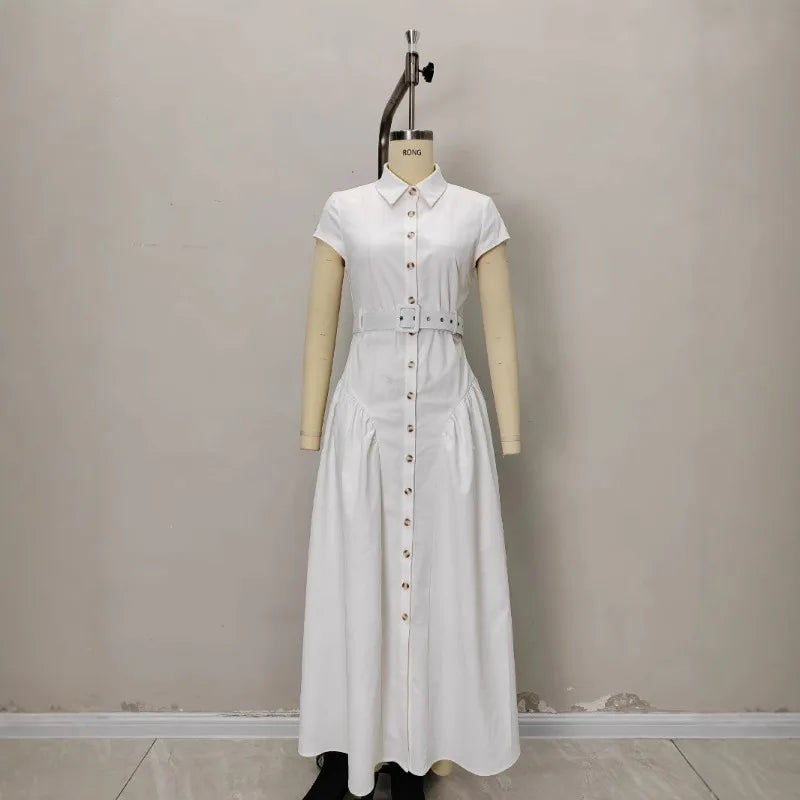 Women's French Lapel Long Dress, Single-Breasted, Slim Fit, Ideal for Summer, Trendy Office Wear