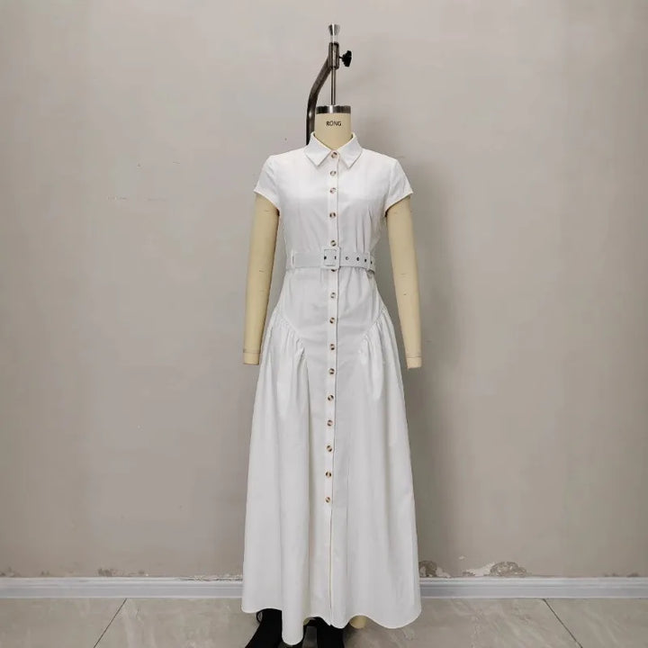 Women's French Lapel Long Dress, Single-Breasted, Slim Fit, Ideal for Summer, Trendy Office Wear