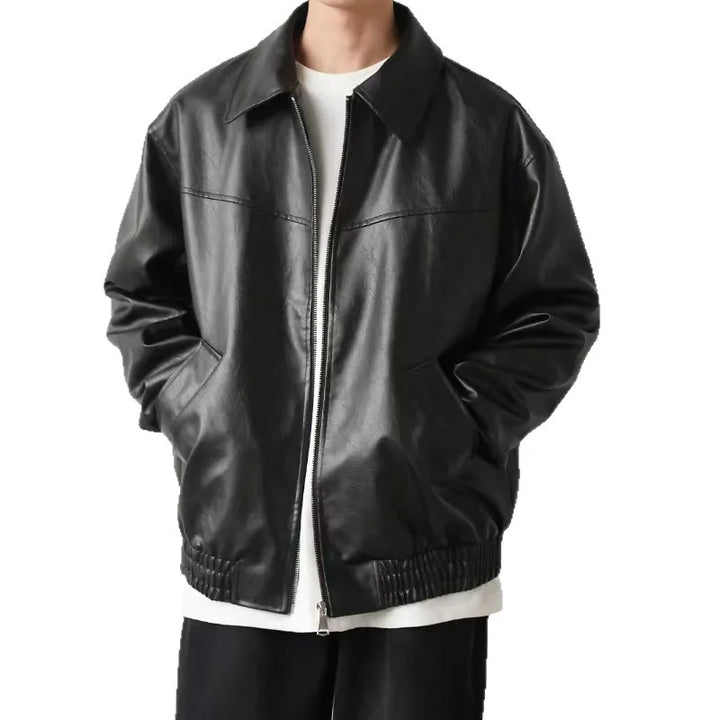 Men's Faux Leather Bomber Jacket