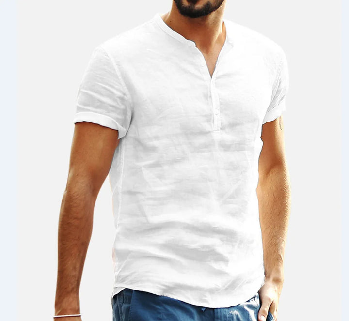 Men's Cotton Linen Henley Shirt Fashion Light