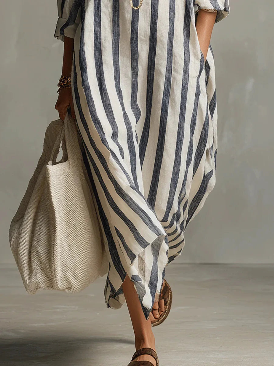 Amaris | Striped Linen & Cotton Long Shirt Dress