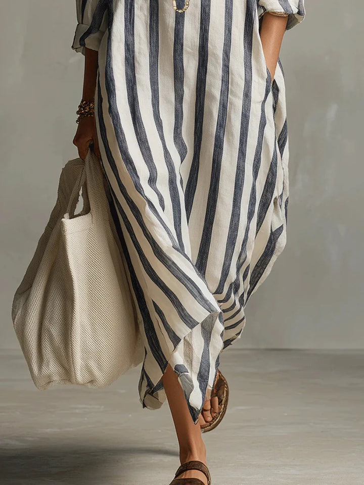 Amaris | Striped Linen & Cotton Long Shirt Dress