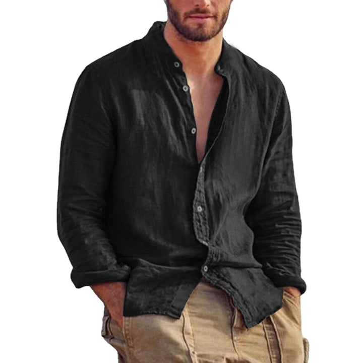 Light Mode | Men's Linen Mandarin Collar Shirt Casual Elegance