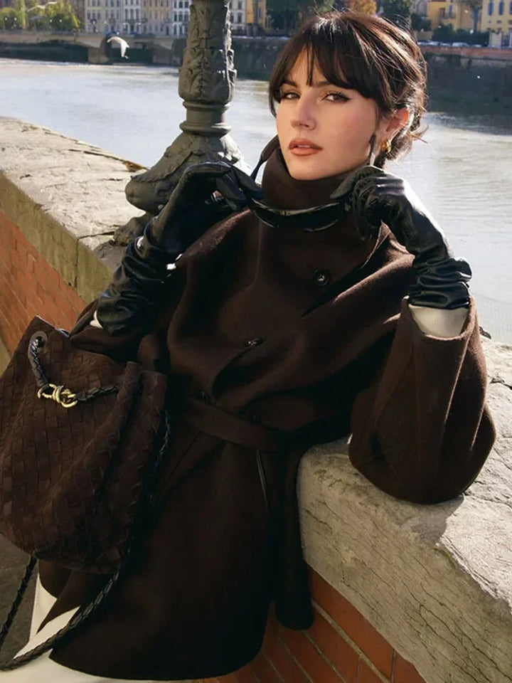 Women's stand-up collar wool coat
