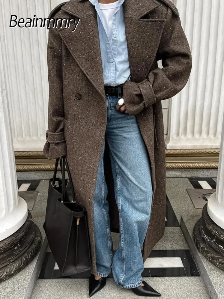 Women's Long Wool Lapel Trench Coat