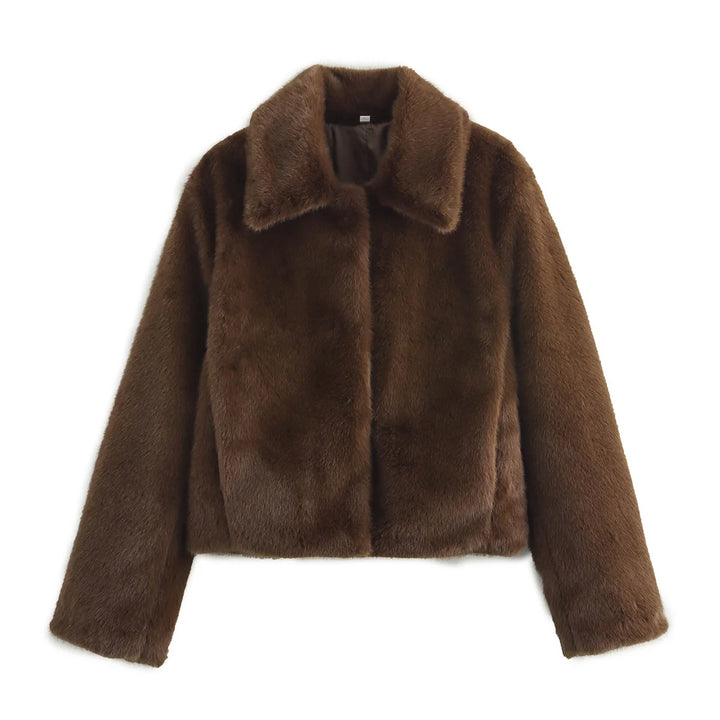 HH Women's Casual Brown Short Faux Fur Coat
