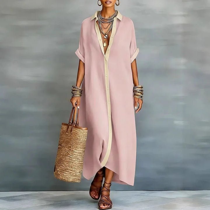 Gemma | Long Linen Shirt Dress & Shirt Collar