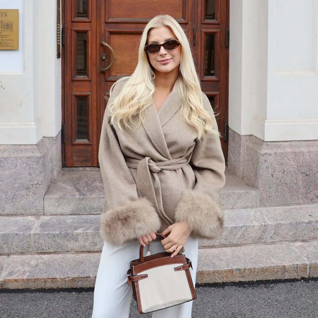 TARUXY fox fur wool coats women's coat