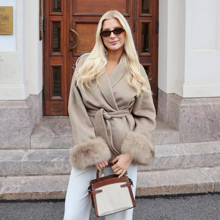 TARUXY fox fur wool coats women's coat