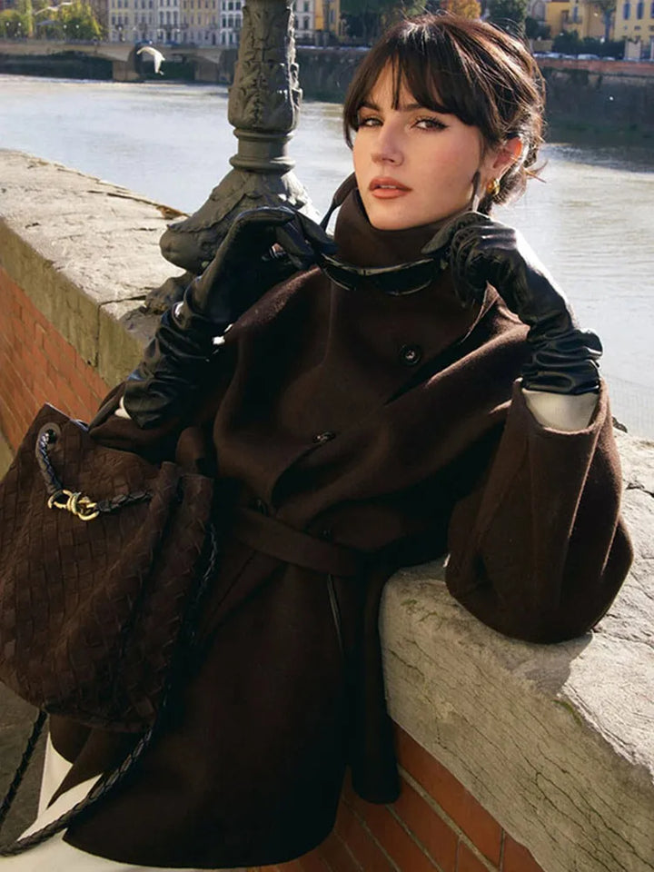 Women's stand-up collar wool coat