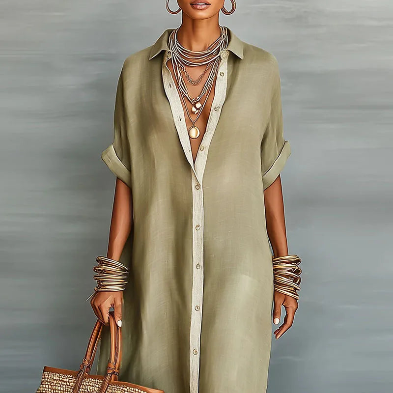 Gemma | Long Linen Shirt Dress & Shirt Collar