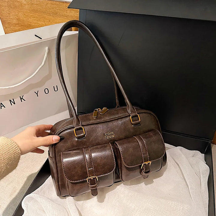 Women's Coffee Brown Multi-Pocket Handbag