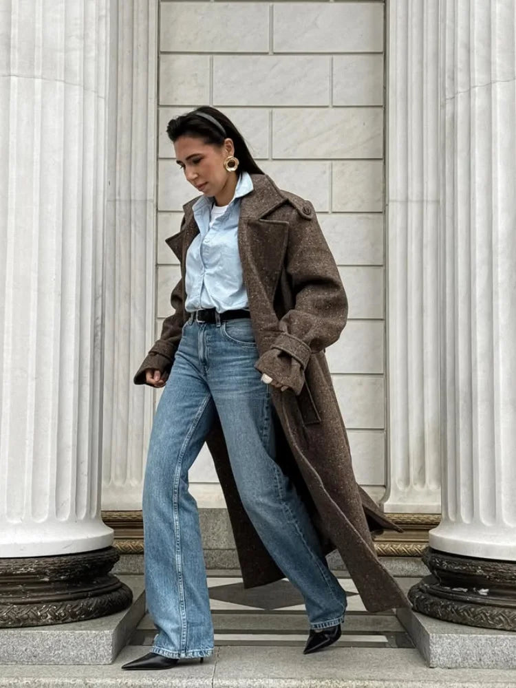 Women's Long Wool Lapel Trench Coat