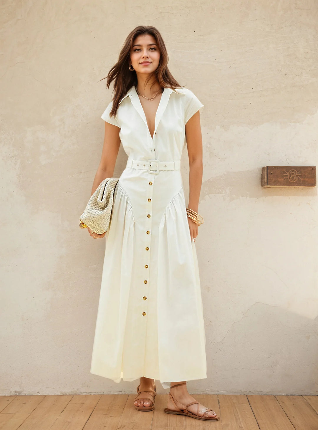 Women's French Lapel Long Dress, Single-Breasted, Slim Fit, Ideal for Summer, Trendy Office Wear