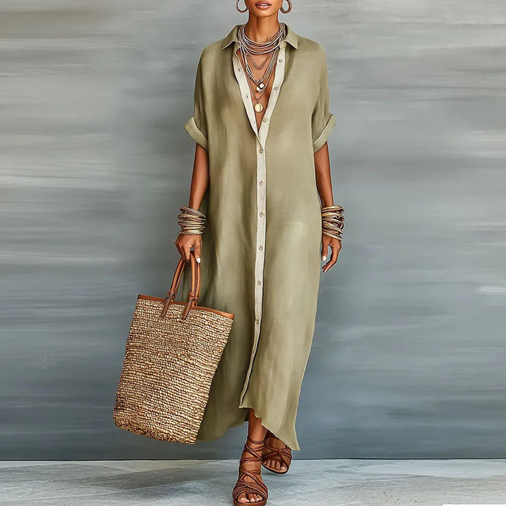 Gemma | Long Linen Shirt Dress & Shirt Collar