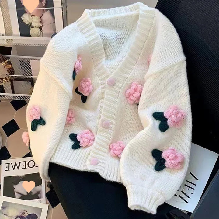 Women's 3D Floral Knitted Cardigan