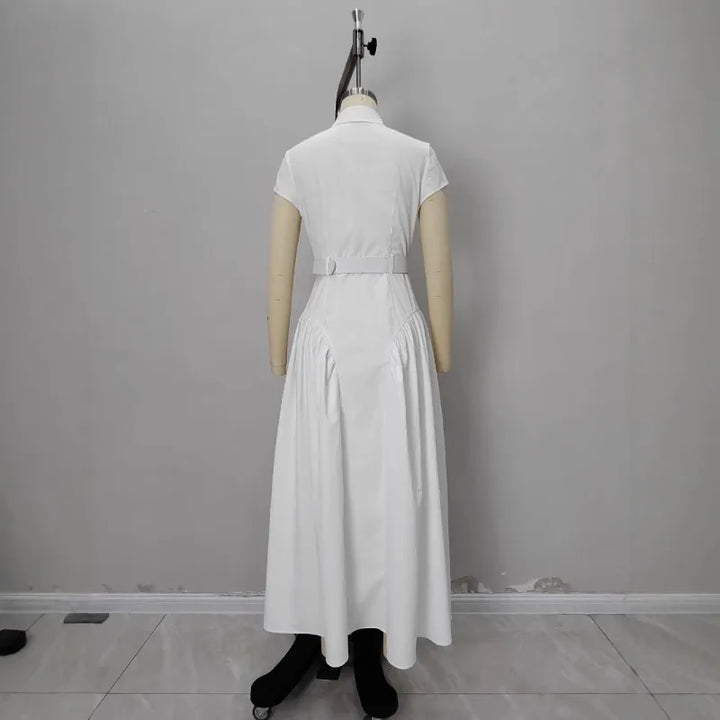 Women's French Lapel Long Dress, Single-Breasted, Slim Fit, Ideal for Summer, Trendy Office Wear
