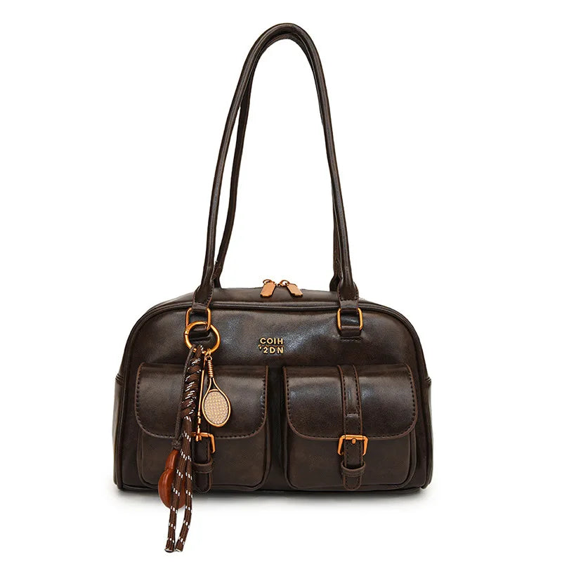 Women's Coffee Brown Multi-Pocket Handbag