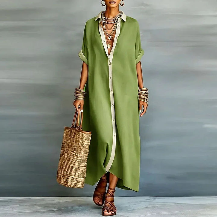 Gemma | Long Linen Shirt Dress & Shirt Collar