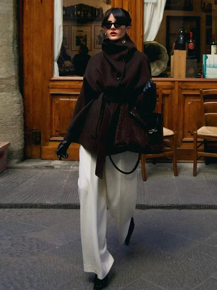Women's stand-up collar wool coat