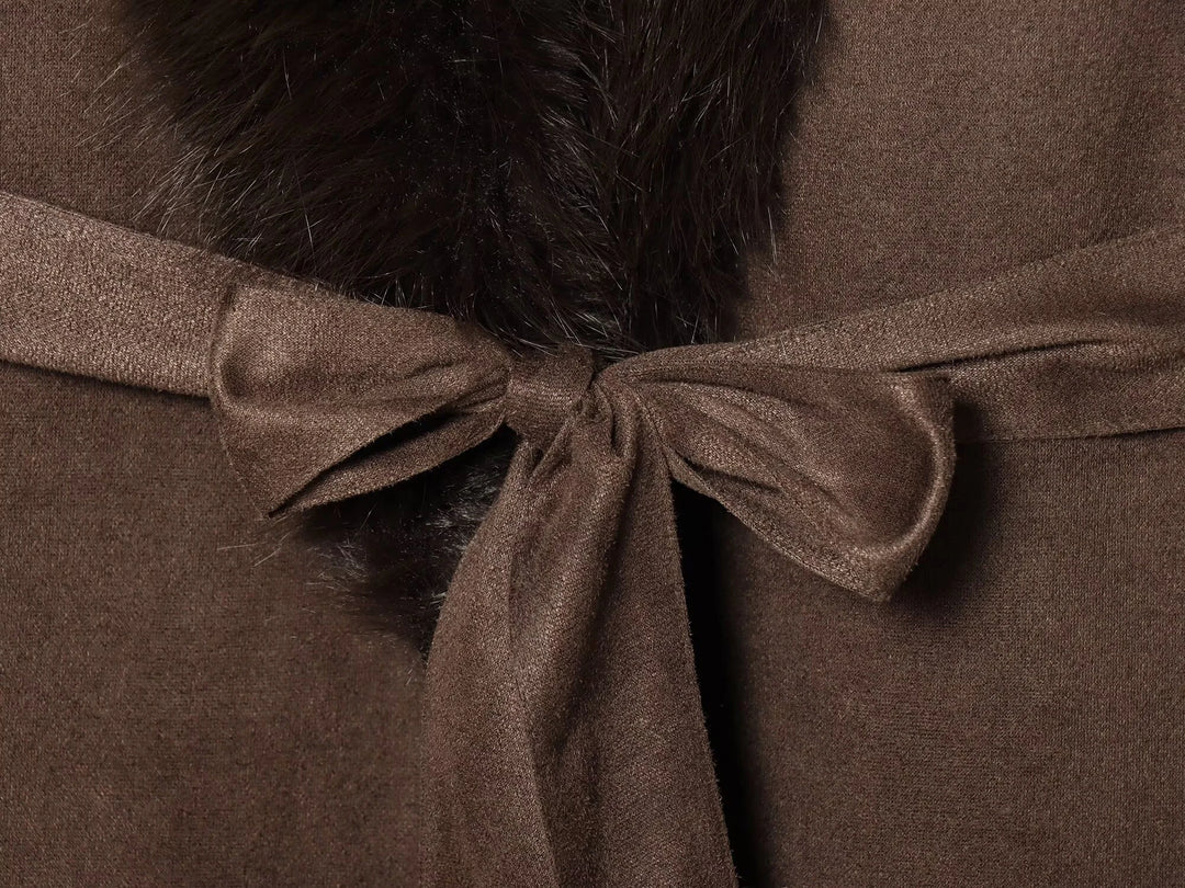 European and American style 2025 winter new women's faux fur belt long coat jacket