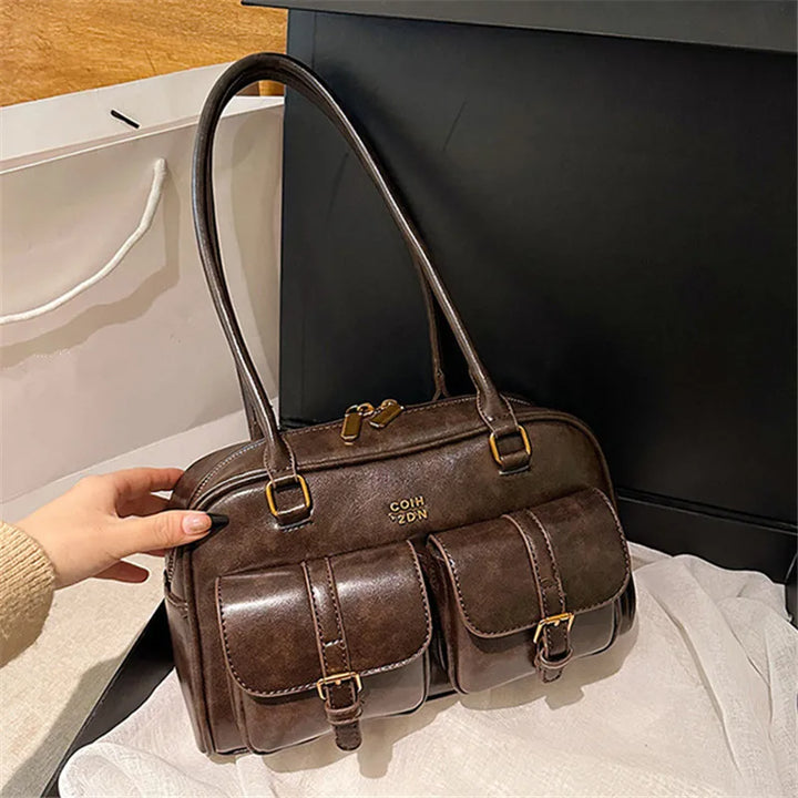 Women's Coffee Brown Multi-Pocket Handbag