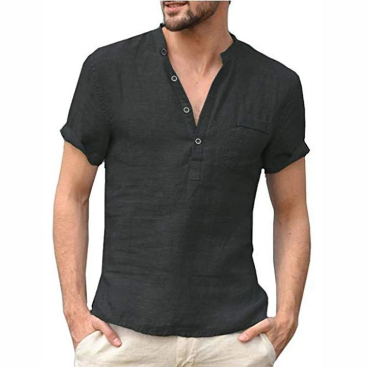 Men's Cotton Linen Henley Shirt Fashion Light