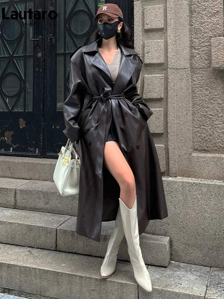 Lautaro - Women's Soft Faux Leather Trench Coat
