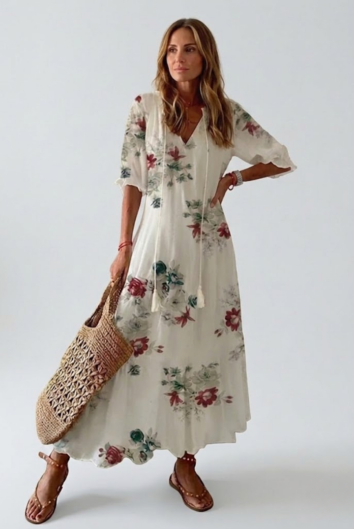 Élodie™ — Elegant Velvety Floral Maxi Dress