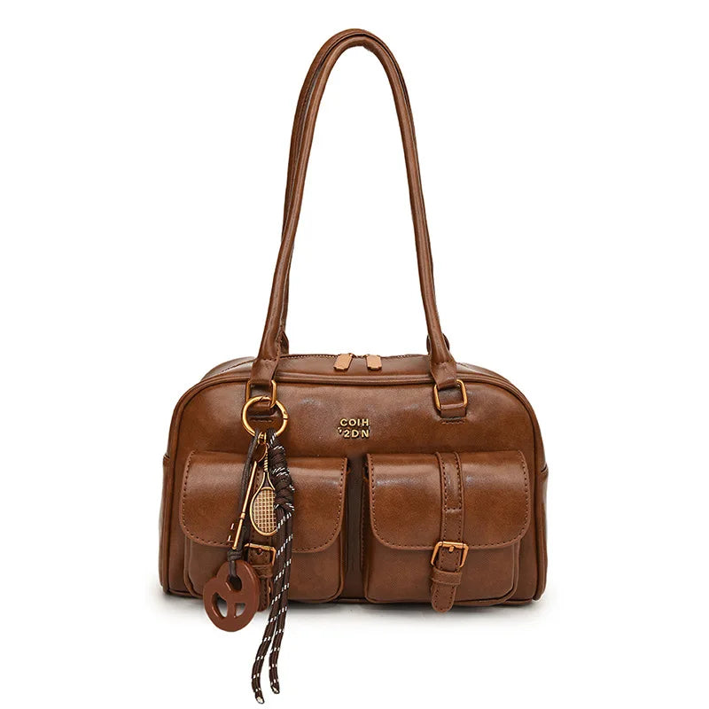 Women's Coffee Brown Multi-Pocket Handbag
