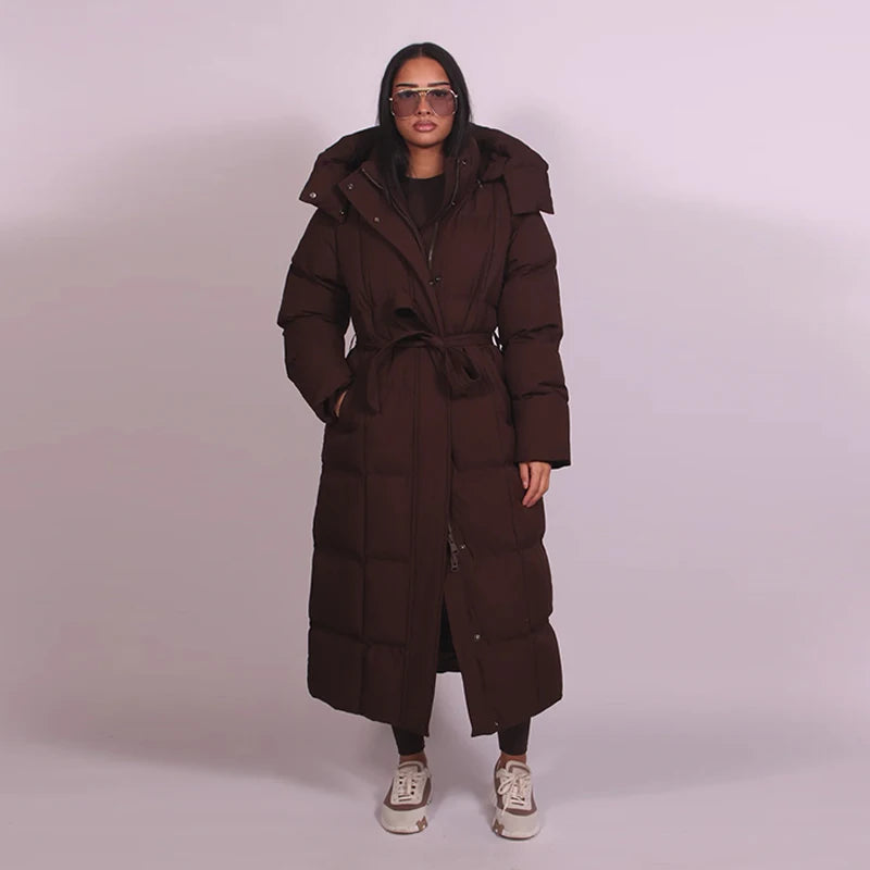 Hot Women Puffy Quilted Hooded Long Cotton Coat