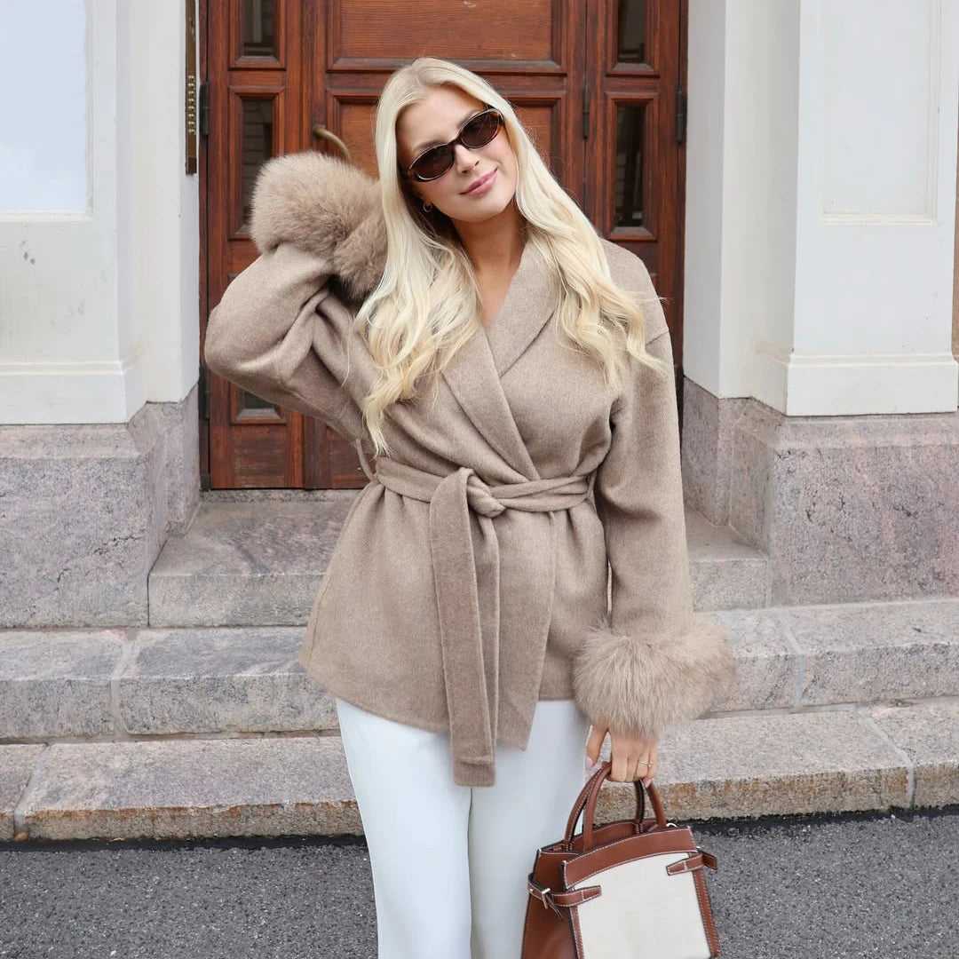 TARUXY fox fur wool coats women's coat