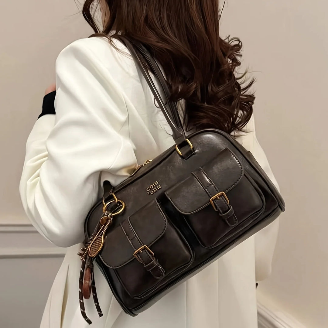 Women's Coffee Brown Multi-Pocket Handbag