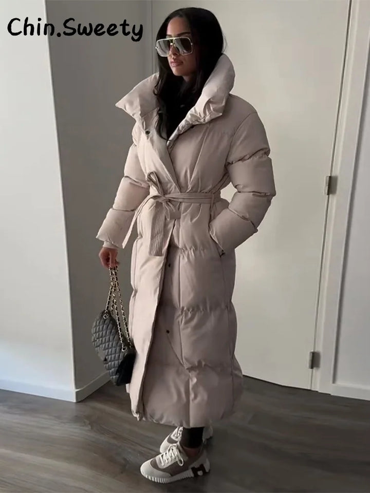 Hot Women Puffy Quilted Hooded Long Cotton Coat