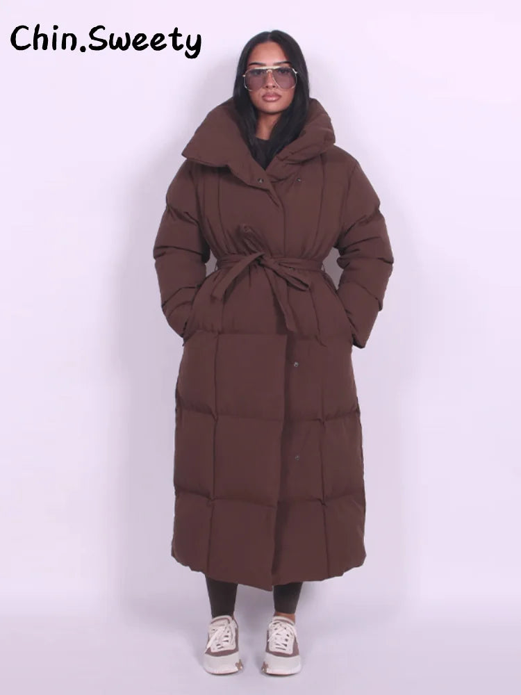 Hot Women Puffy Quilted Hooded Long Cotton Coat