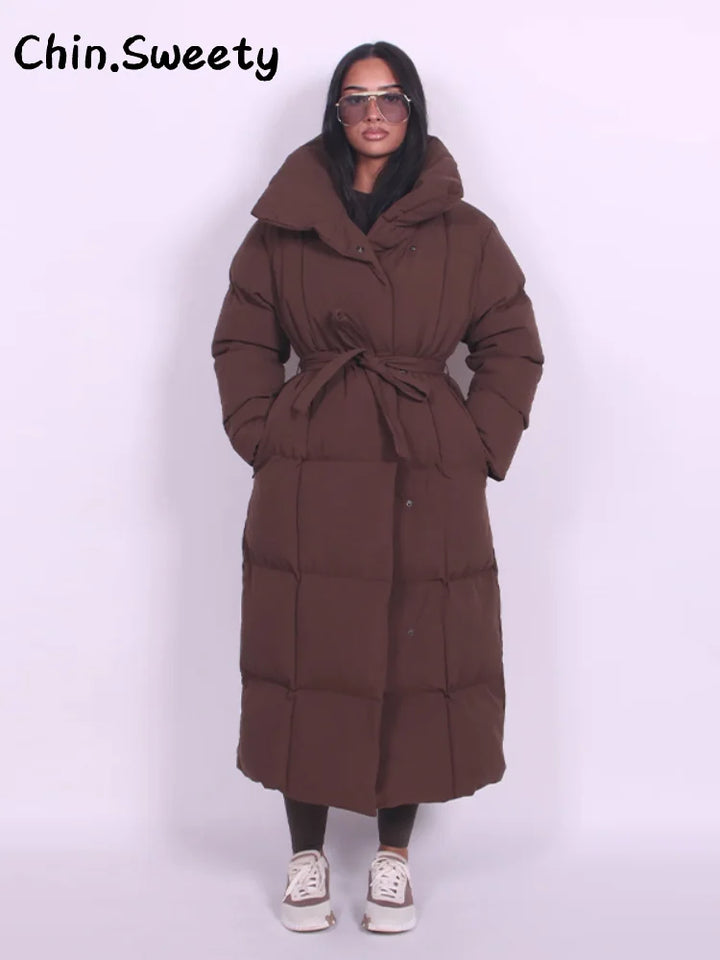 Hot Women Puffy Quilted Hooded Long Cotton Coat