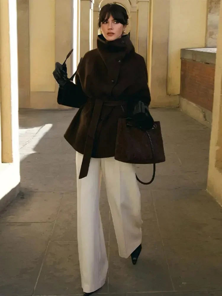 Women's stand-up collar wool coat