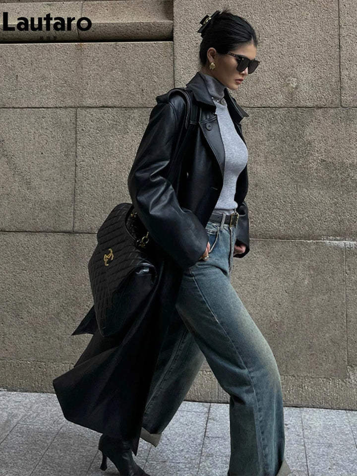 Lautaro - Women's Soft Faux Leather Trench Coat