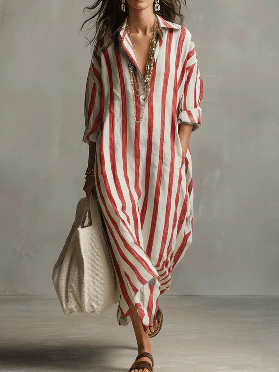Amaris | Striped Linen & Cotton Long Shirt Dress