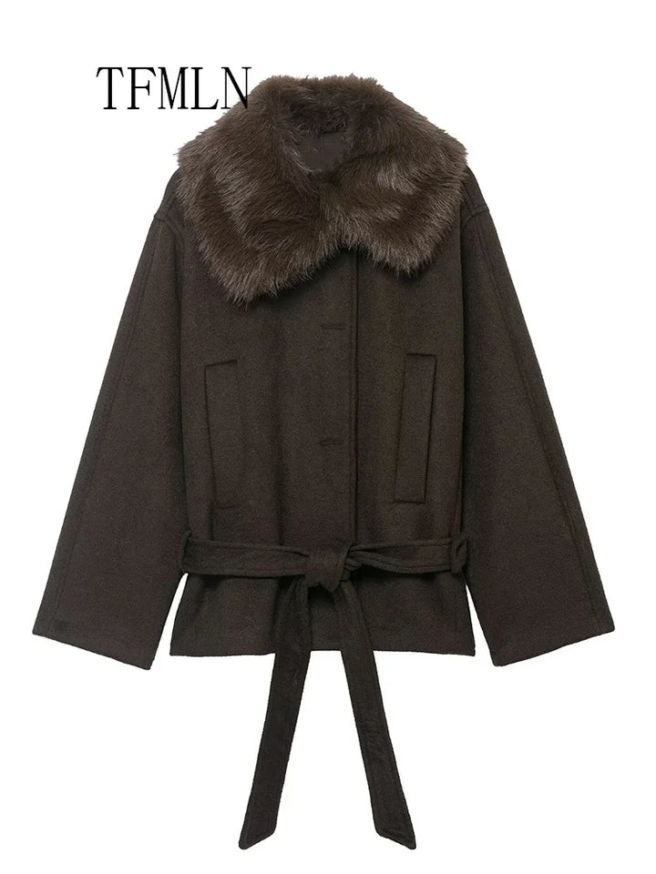 TFMLN Women's Loose Faux Fur Collar Jackets